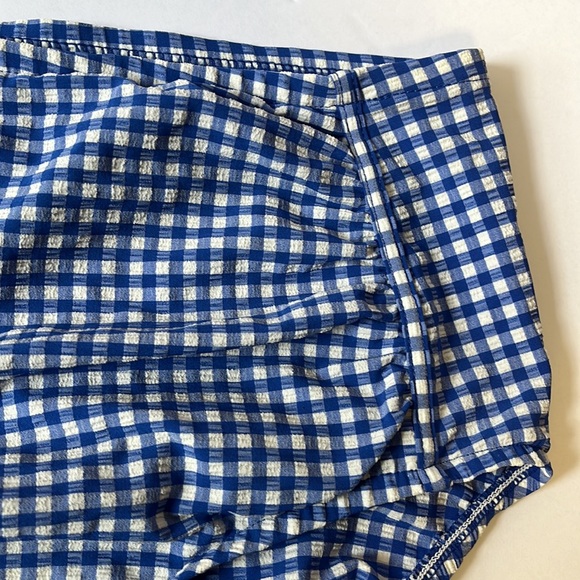 Talbots Gingham Bikini Bottom Sz 12 Blue & White Gingham Check High Waisted - Picture 2 of 9